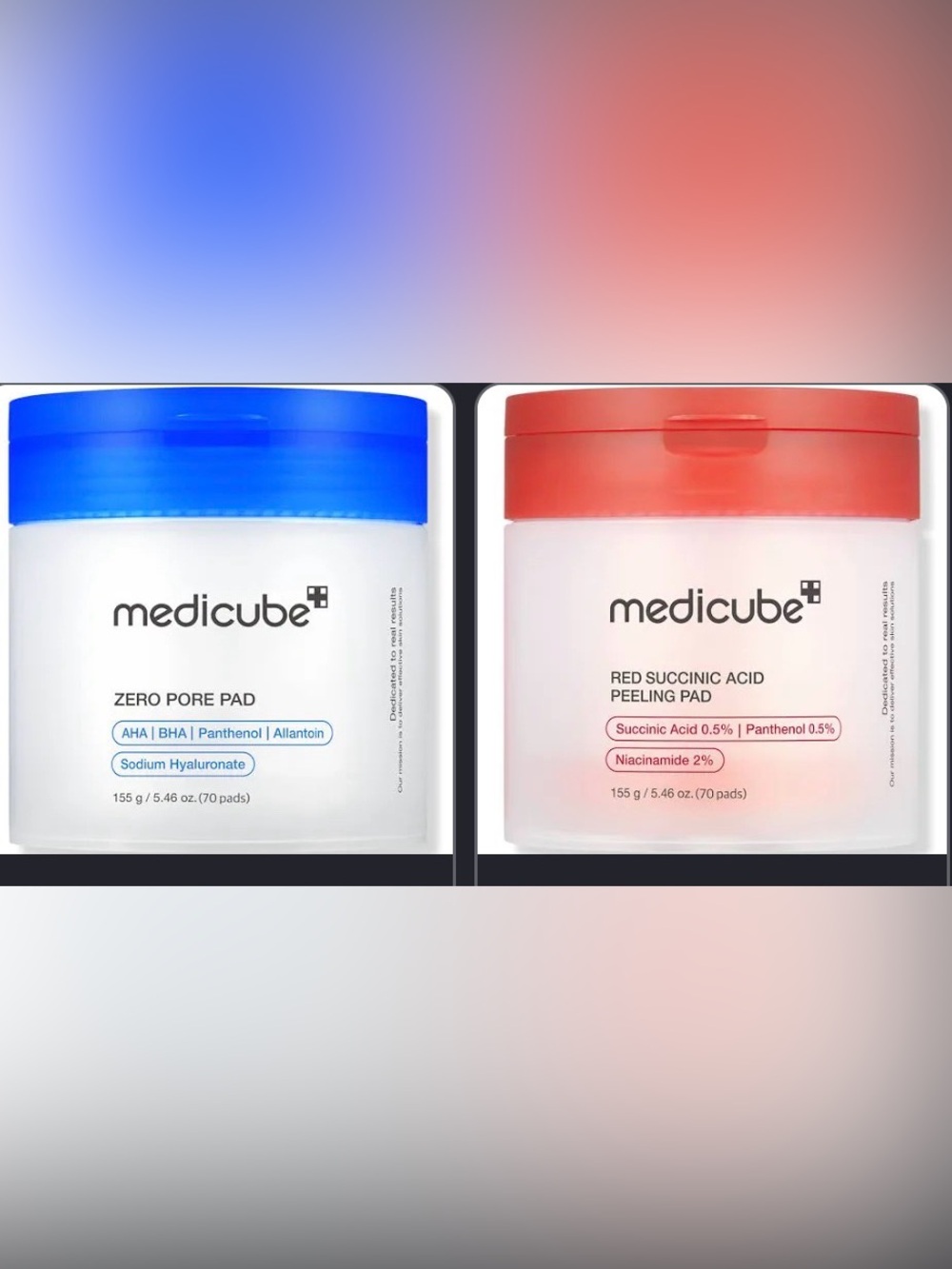 Medicube Dual Peel Pads — Blue Zero Pore & Red Succinic Acid Exfoliating Pads